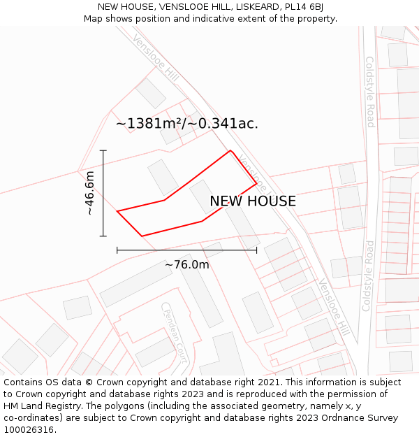 NEW HOUSE, VENSLOOE HILL, LISKEARD, PL14 6BJ: Plot and title map