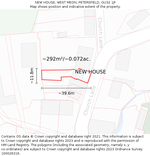 NEW HOUSE, WEST MEON, PETERSFIELD, GU32 1JF: Plot and title map