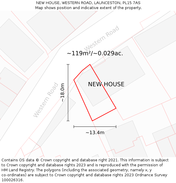 NEW HOUSE, WESTERN ROAD, LAUNCESTON, PL15 7AS: Plot and title map