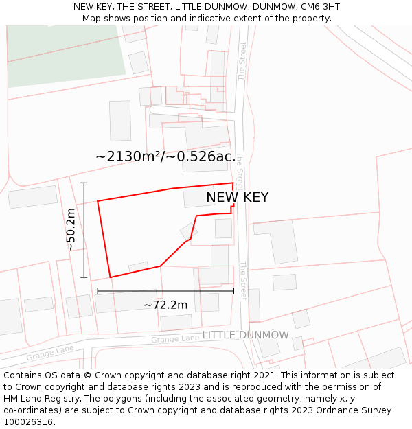 NEW KEY, THE STREET, LITTLE DUNMOW, DUNMOW, CM6 3HT: Plot and title map