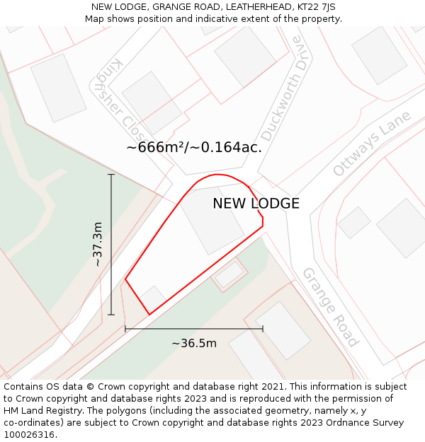 NEW LODGE, GRANGE ROAD, LEATHERHEAD, KT22 7JS: Plot and title map