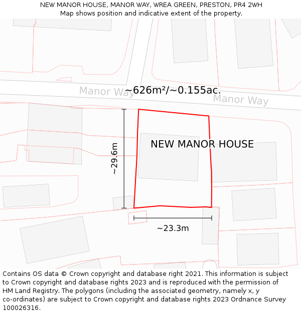 NEW MANOR HOUSE, MANOR WAY, WREA GREEN, PRESTON, PR4 2WH: Plot and title map