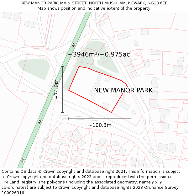 NEW MANOR PARK, MAIN STREET, NORTH MUSKHAM, NEWARK, NG23 6ER: Plot and title map