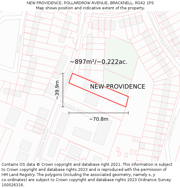 NEW PROVIDENCE, POLLARDROW AVENUE, BRACKNELL, RG42 1PS: Plot and title map