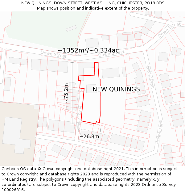 NEW QUININGS, DOWN STREET, WEST ASHLING, CHICHESTER, PO18 8DS: Plot and title map