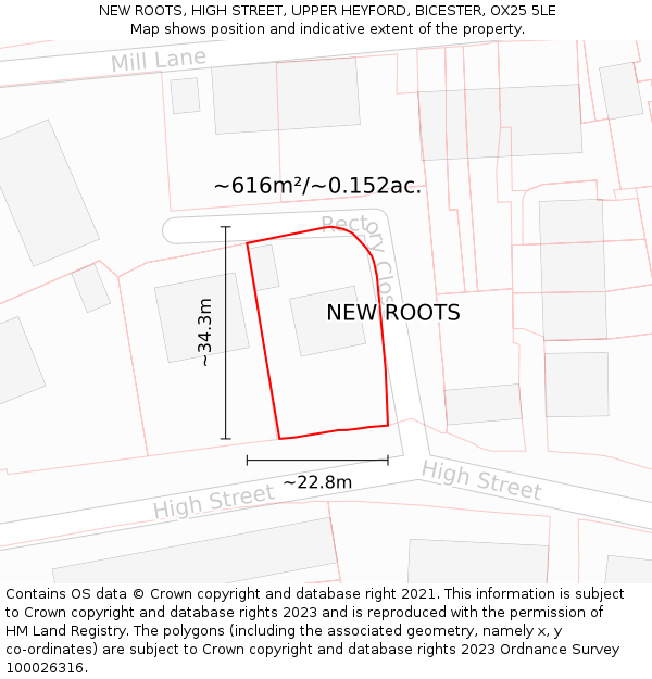 NEW ROOTS, HIGH STREET, UPPER HEYFORD, BICESTER, OX25 5LE: Plot and title map