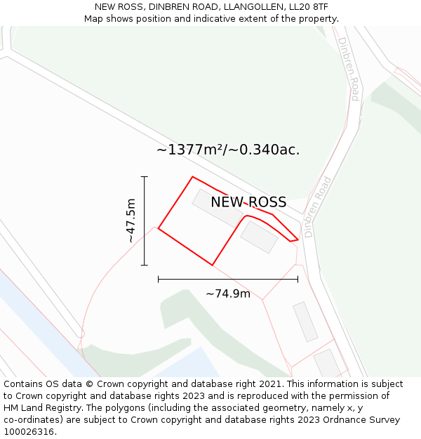 NEW ROSS, DINBREN ROAD, LLANGOLLEN, LL20 8TF: Plot and title map