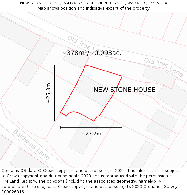 NEW STONE HOUSE, BALDWINS LANE, UPPER TYSOE, WARWICK, CV35 0TX: Plot and title map