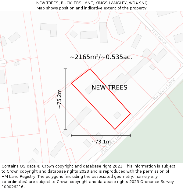NEW TREES, RUCKLERS LANE, KINGS LANGLEY, WD4 9NQ: Plot and title map