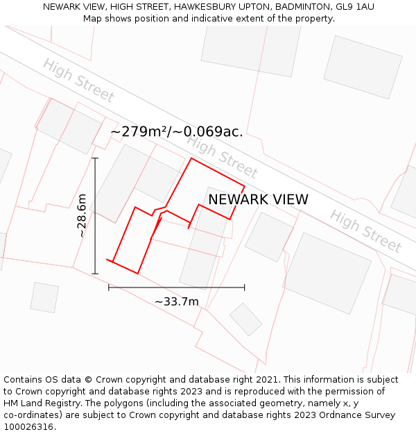 NEWARK VIEW, HIGH STREET, HAWKESBURY UPTON, BADMINTON, GL9 1AU: Plot and title map