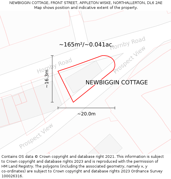 NEWBIGGIN COTTAGE, FRONT STREET, APPLETON WISKE, NORTHALLERTON, DL6 2AE: Plot and title map