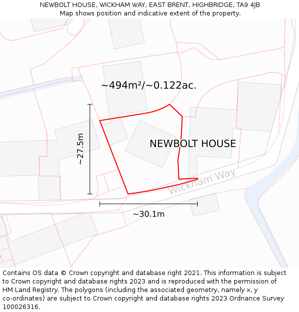NEWBOLT HOUSE, WICKHAM WAY, EAST BRENT, HIGHBRIDGE, TA9 4JB: Plot and title map