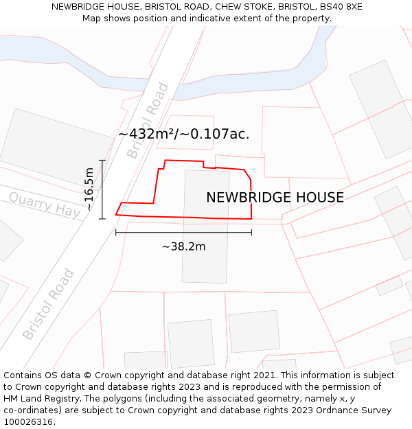NEWBRIDGE HOUSE, BRISTOL ROAD, CHEW STOKE, BRISTOL, BS40 8XE: Plot and title map