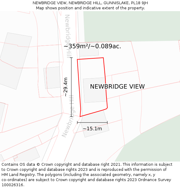 NEWBRIDGE VIEW, NEWBRIDGE HILL, GUNNISLAKE, PL18 9JH: Plot and title map