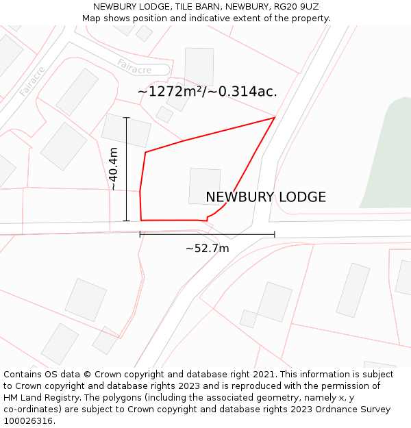 NEWBURY LODGE, TILE BARN, NEWBURY, RG20 9UZ: Plot and title map