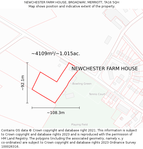 NEWCHESTER FARM HOUSE, BROADWAY, MERRIOTT, TA16 5QH: Plot and title map