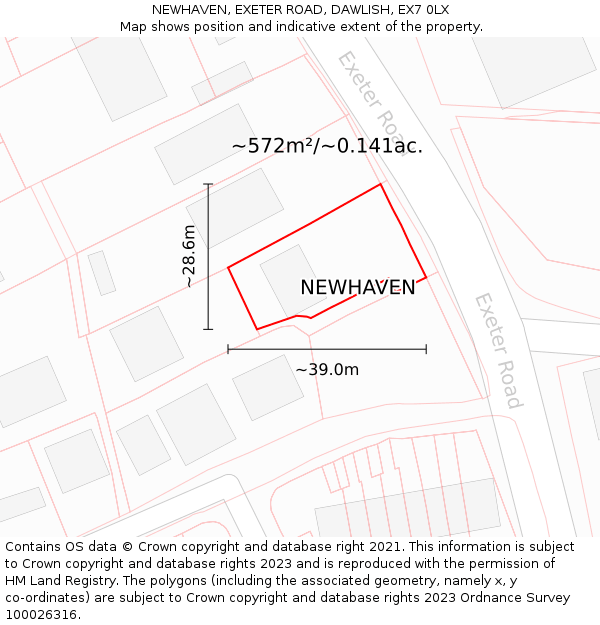 NEWHAVEN, EXETER ROAD, DAWLISH, EX7 0LX: Plot and title map