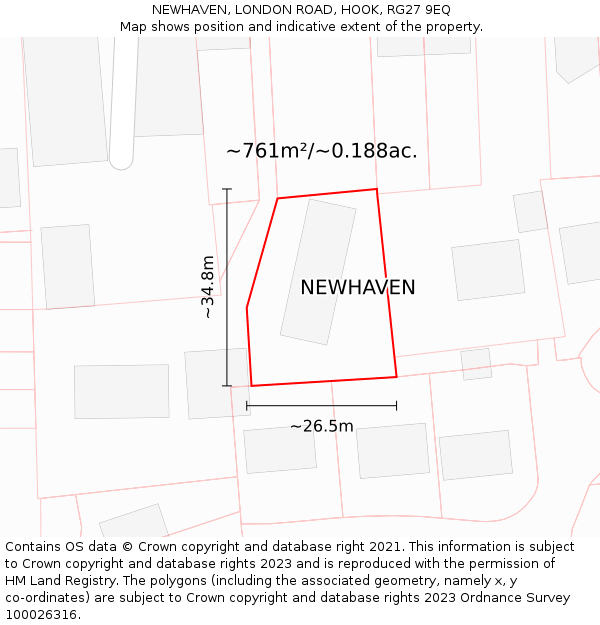 NEWHAVEN, LONDON ROAD, HOOK, RG27 9EQ: Plot and title map