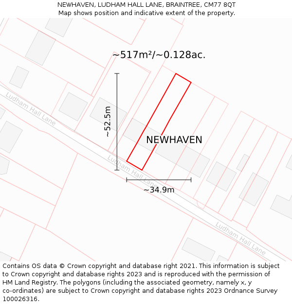 NEWHAVEN, LUDHAM HALL LANE, BRAINTREE, CM77 8QT: Plot and title map