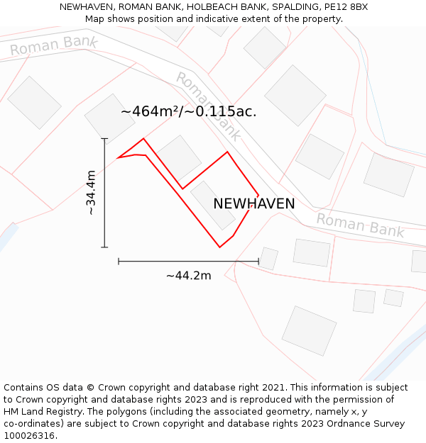 NEWHAVEN, ROMAN BANK, HOLBEACH BANK, SPALDING, PE12 8BX: Plot and title map