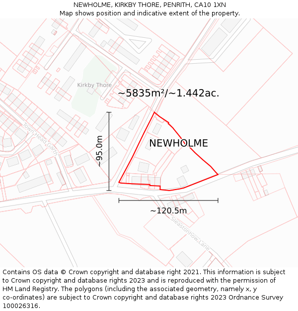 NEWHOLME, KIRKBY THORE, PENRITH, CA10 1XN: Plot and title map