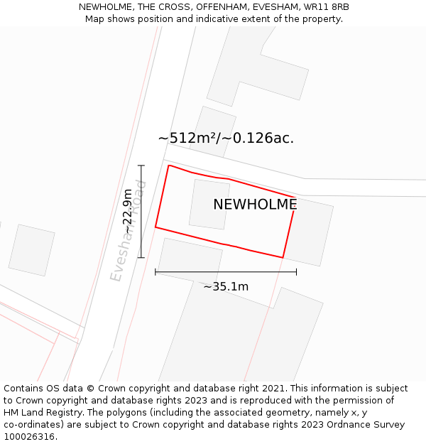NEWHOLME, THE CROSS, OFFENHAM, EVESHAM, WR11 8RB: Plot and title map