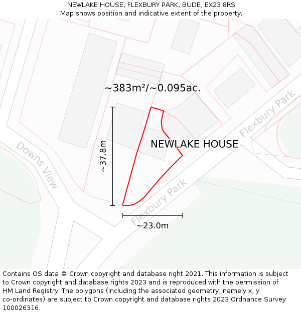 NEWLAKE HOUSE, FLEXBURY PARK, BUDE, EX23 8RS: Plot and title map