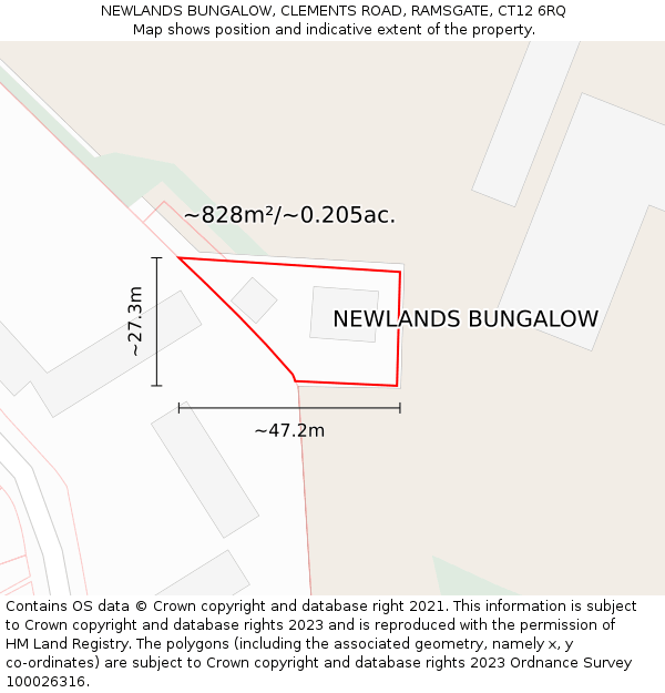 NEWLANDS BUNGALOW, CLEMENTS ROAD, RAMSGATE, CT12 6RQ: Plot and title map