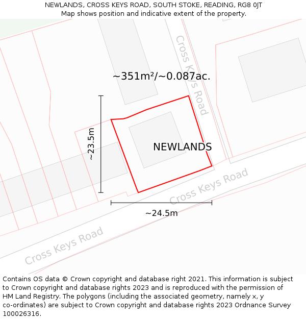 NEWLANDS, CROSS KEYS ROAD, SOUTH STOKE, READING, RG8 0JT: Plot and title map