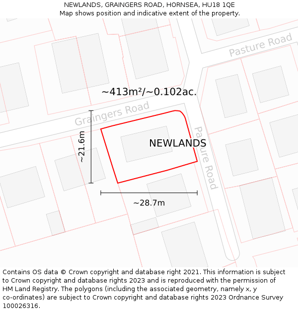 NEWLANDS, GRAINGERS ROAD, HORNSEA, HU18 1QE: Plot and title map