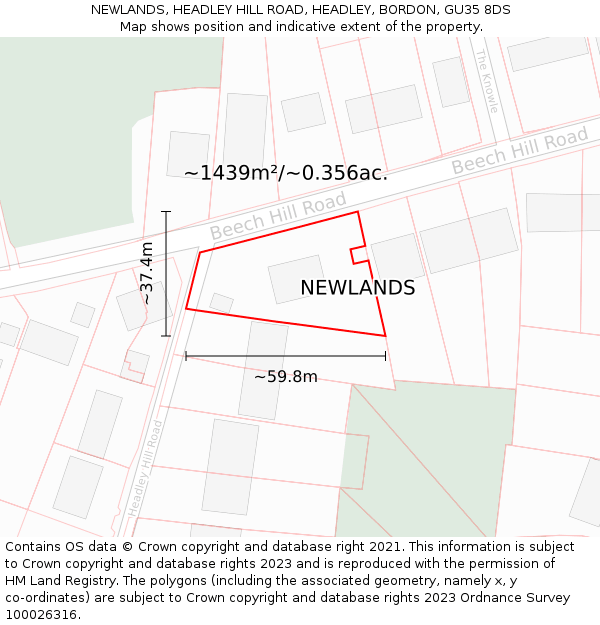 NEWLANDS, HEADLEY HILL ROAD, HEADLEY, BORDON, GU35 8DS: Plot and title map