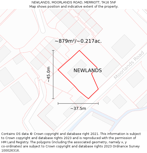 NEWLANDS, MOORLANDS ROAD, MERRIOTT, TA16 5NF: Plot and title map