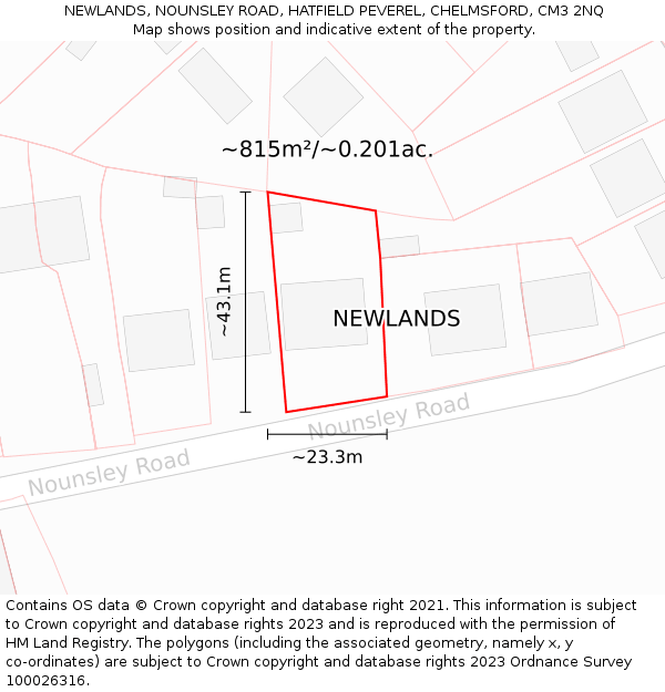 NEWLANDS, NOUNSLEY ROAD, HATFIELD PEVEREL, CHELMSFORD, CM3 2NQ: Plot and title map