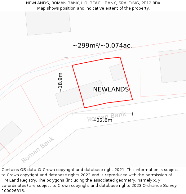 NEWLANDS, ROMAN BANK, HOLBEACH BANK, SPALDING, PE12 8BX: Plot and title map