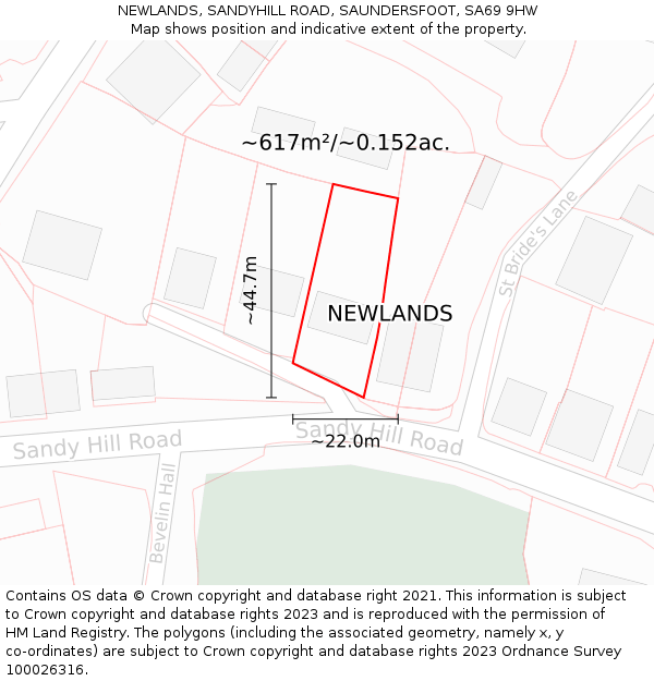 NEWLANDS, SANDYHILL ROAD, SAUNDERSFOOT, SA69 9HW: Plot and title map