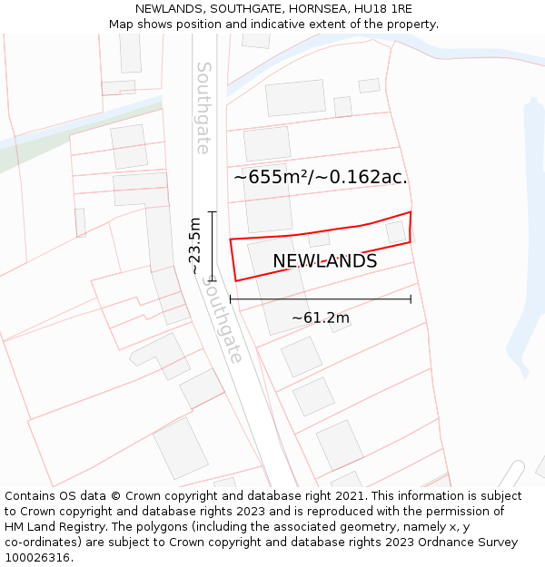 NEWLANDS, SOUTHGATE, HORNSEA, HU18 1RE: Plot and title map