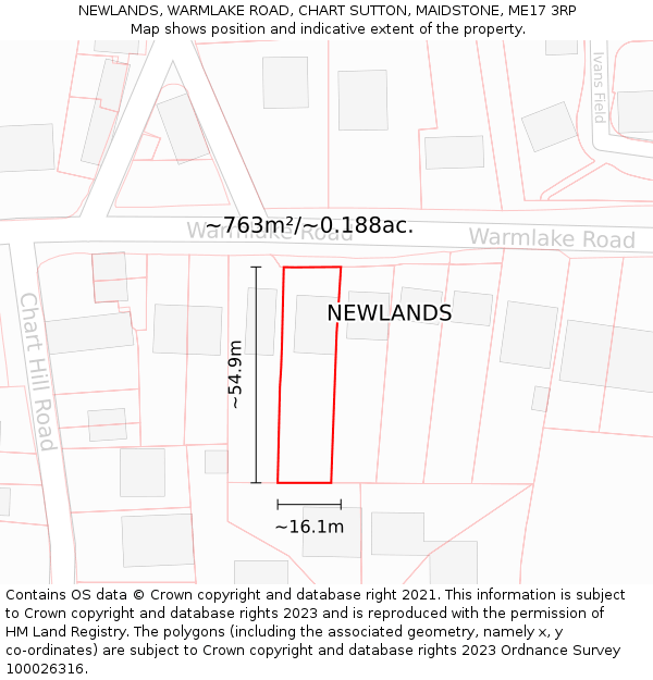 NEWLANDS, WARMLAKE ROAD, CHART SUTTON, MAIDSTONE, ME17 3RP: Plot and title map