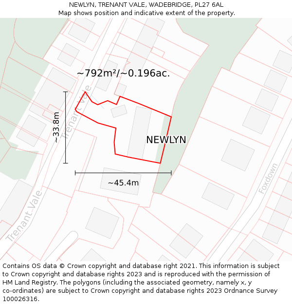 NEWLYN, TRENANT VALE, WADEBRIDGE, PL27 6AL: Plot and title map