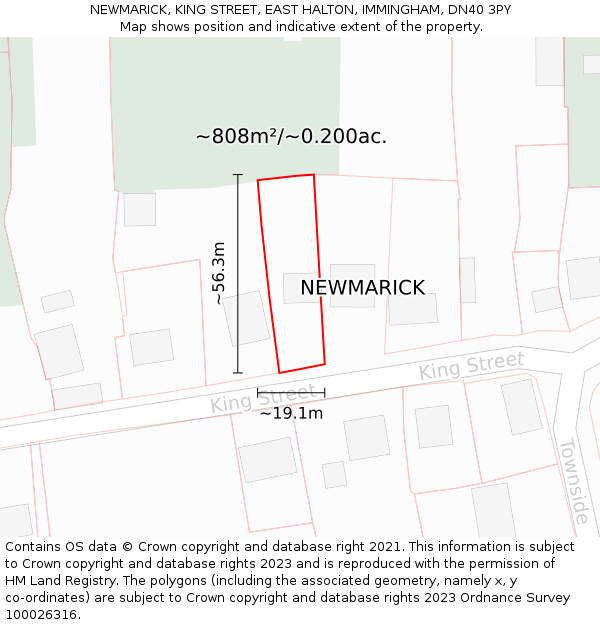 NEWMARICK, KING STREET, EAST HALTON, IMMINGHAM, DN40 3PY: Plot and title map