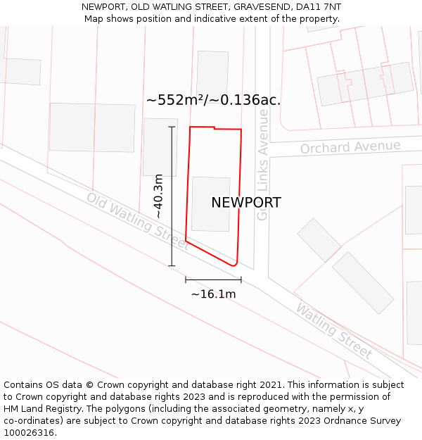 NEWPORT, OLD WATLING STREET, GRAVESEND, DA11 7NT: Plot and title map