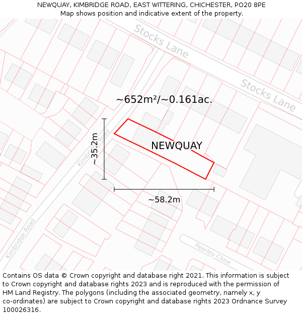 NEWQUAY, KIMBRIDGE ROAD, EAST WITTERING, CHICHESTER, PO20 8PE: Plot and title map