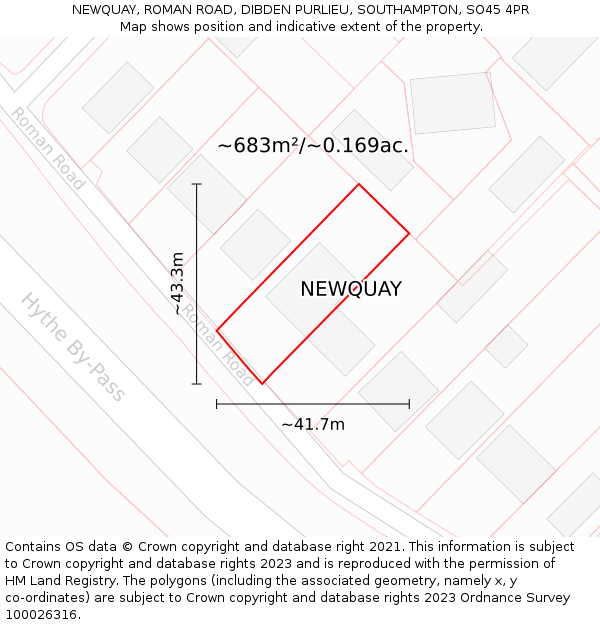 NEWQUAY, ROMAN ROAD, DIBDEN PURLIEU, SOUTHAMPTON, SO45 4PR: Plot and title map