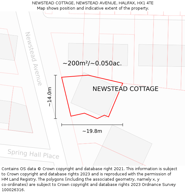 NEWSTEAD COTTAGE, NEWSTEAD AVENUE, HALIFAX, HX1 4TE: Plot and title map