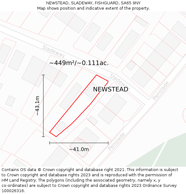 NEWSTEAD, SLADEWAY, FISHGUARD, SA65 9NY: Plot and title map