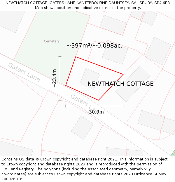 NEWTHATCH COTTAGE, GATERS LANE, WINTERBOURNE DAUNTSEY, SALISBURY, SP4 6ER: Plot and title map