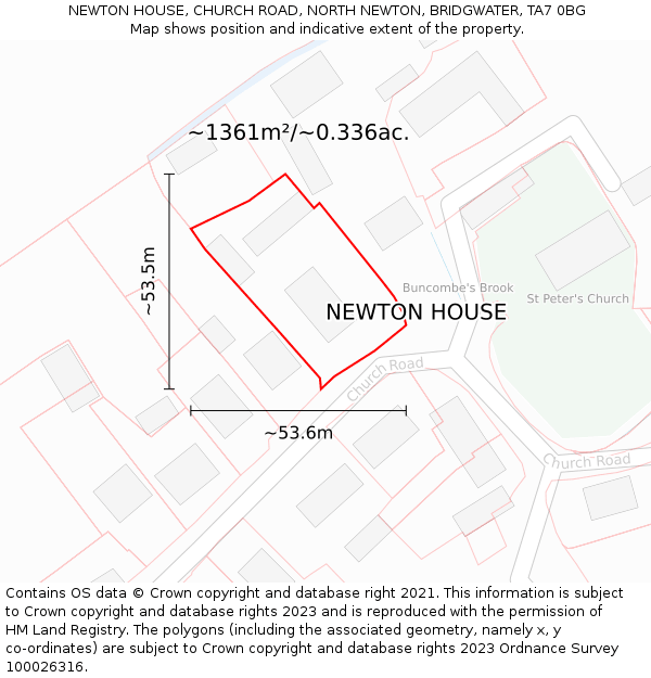 NEWTON HOUSE, CHURCH ROAD, NORTH NEWTON, BRIDGWATER, TA7 0BG: Plot and title map