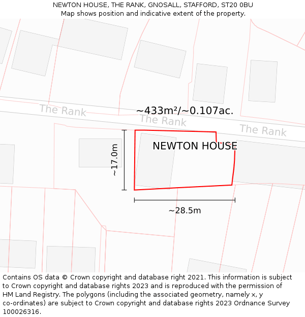 NEWTON HOUSE, THE RANK, GNOSALL, STAFFORD, ST20 0BU: Plot and title map