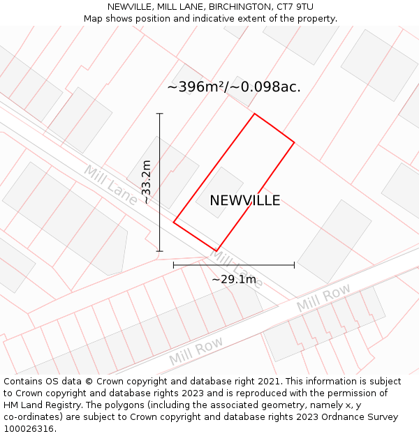 NEWVILLE, MILL LANE, BIRCHINGTON, CT7 9TU: Plot and title map