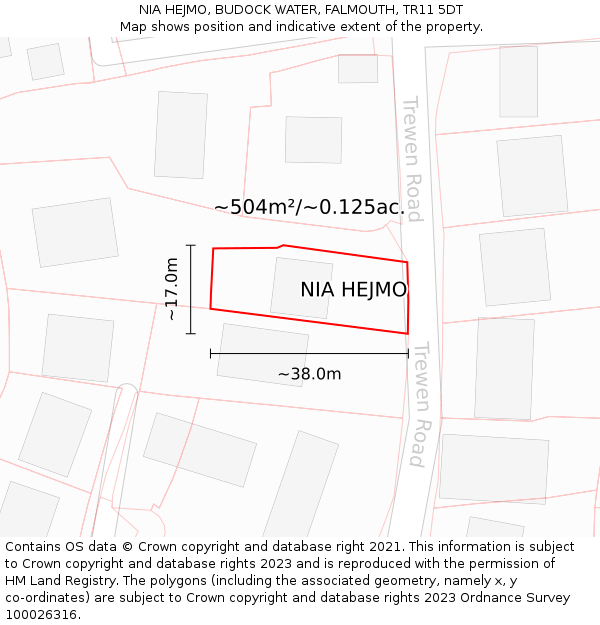 NIA HEJMO, BUDOCK WATER, FALMOUTH, TR11 5DT: Plot and title map