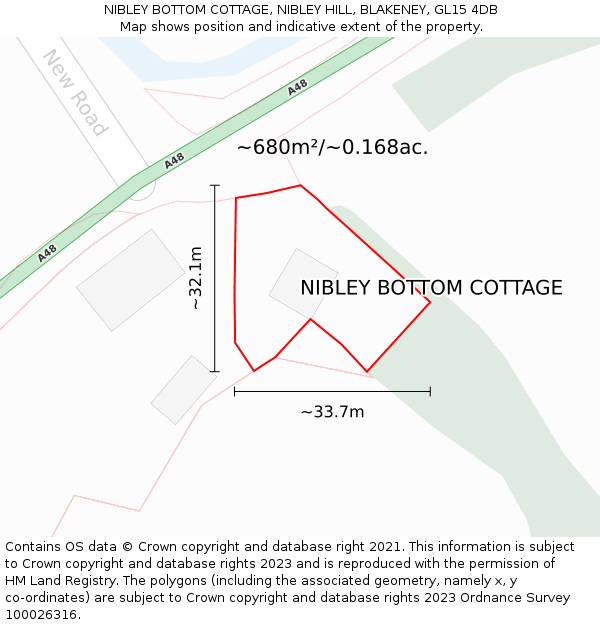 NIBLEY BOTTOM COTTAGE, NIBLEY HILL, BLAKENEY, GL15 4DB: Plot and title map